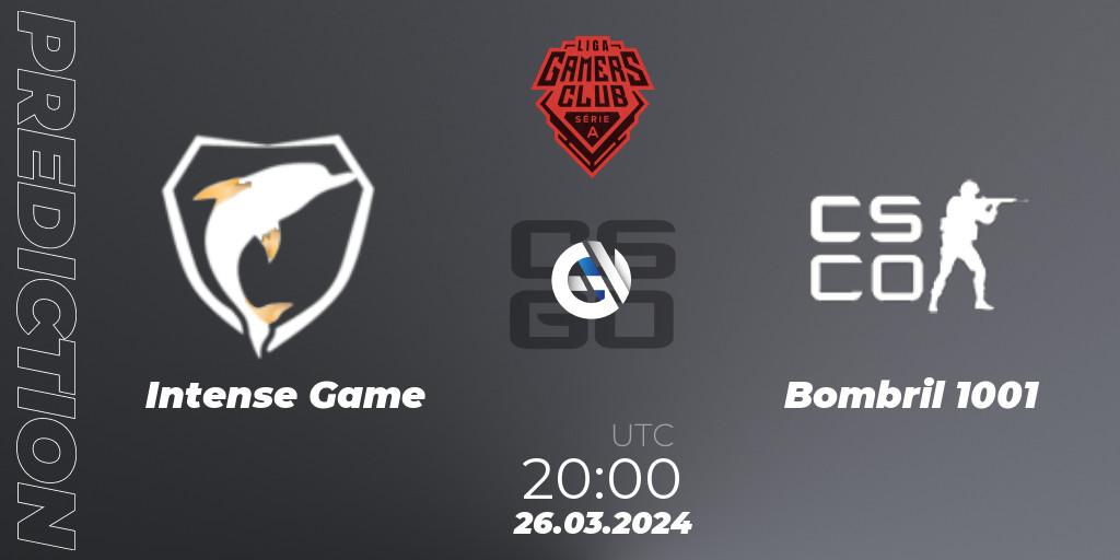 Intense Game vs Bombril 1001: Match Prediction. 26.03.2024 at 20:00, Counter-Strike (CS2), Gamers Club Liga Série A: March 2024