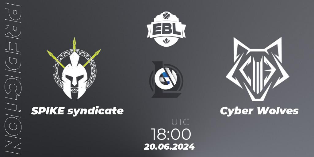SPIKE syndicate vs Cyber Wolves: Match Prediction. 20.06.2024 at 18:00, LoL, Esports Balkan League Season 15