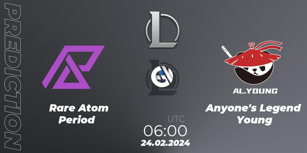 Rare Atom Period vs Anyone's Legend Young: Match Prediction. 24.02.2024 at 06:00, LoL, LDL 2024 - Stage 1