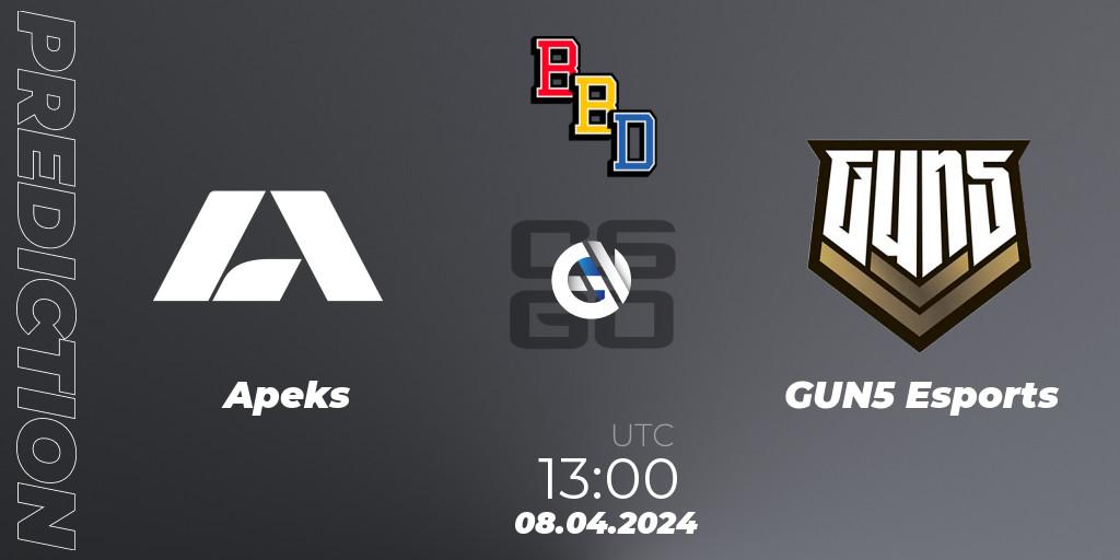 Apeks vs GUN5 Esports: Match Prediction. 08.04.24, CS2 (CS:GO), BetBoom Dacha Belgrade 2024: European Qualifier