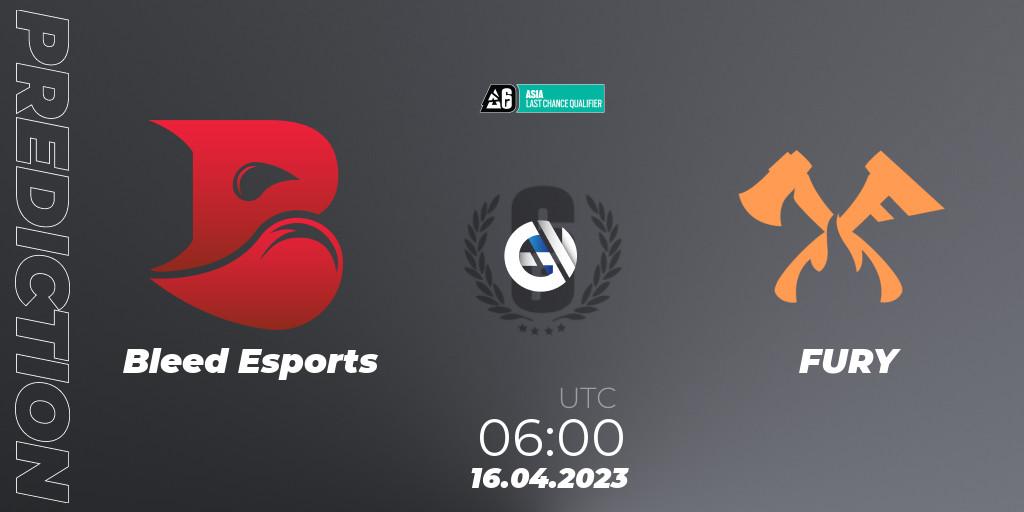 Bleed Esports vs FURY: Match Prediction. 16.04.2023 at 06:00, Rainbow Six, Asia League 2023 - Stage 1 - Last Chance Qualifiers