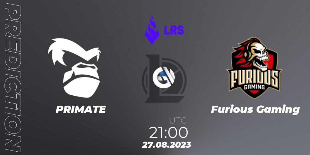 PRIMATE vs Furious Gaming: Match Prediction. 27.08.23, LoL, Liga Regional Sur 2023
