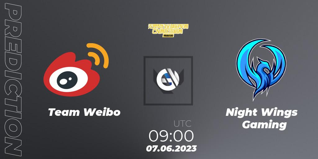 Team Weibo vs Night Wings Gaming: Match Prediction. 07.06.2023 at 09:00, VALORANT, VALORANT Champions Tour 2023: China Preliminaries