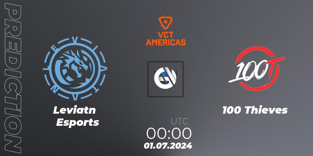 Leviatán Esports vs 100 Thieves: Match Prediction. 01.07.2024 at 00:00, VALORANT, VALORANT Champions Tour 2024: Americas League - Stage 2 - Group Stage