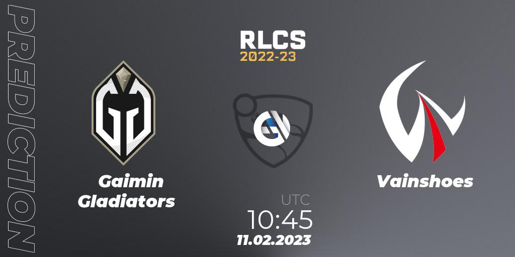 Gaimin Gladiators vs Vainshoes: Match Prediction. 11.02.2023 at 10:45, Rocket League, RLCS 2022-23 - Winter: Asia-Pacific Regional 2 - Winter Cup