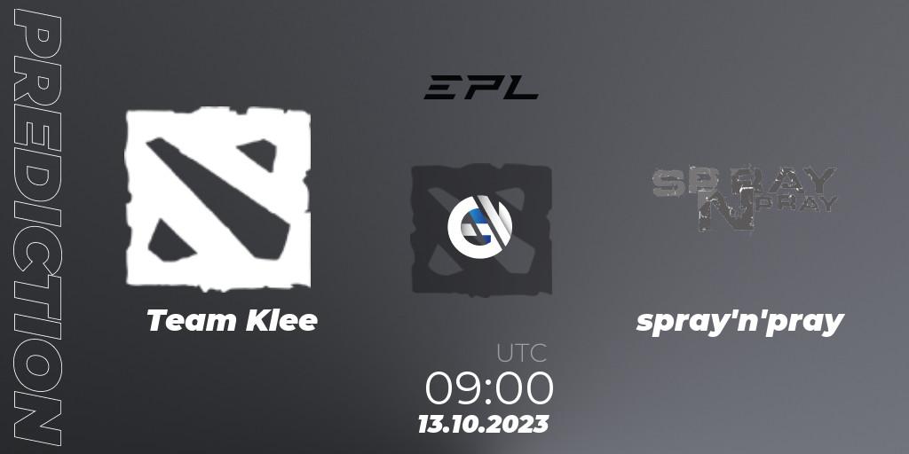 Team Klee vs spray'n'pray: Match Prediction. 13.10.23, Dota 2, European Pro League Season 13