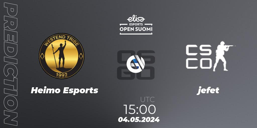 Heimo Esports vs jefet: Match Prediction. 04.05.2024 at 15:00, Counter-Strike (CS2), Elisa Open Suomi Season 6