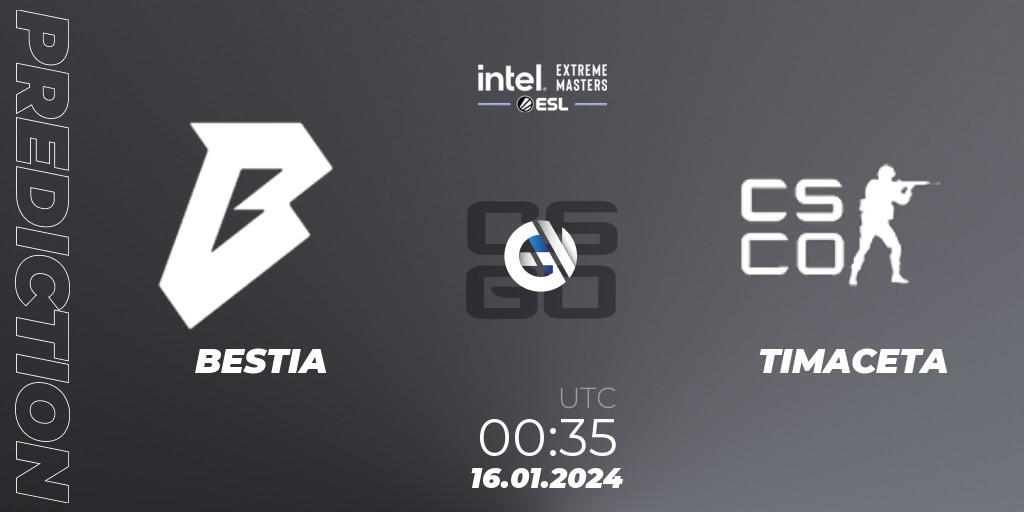 BESTIA vs TIMACETA: Match Prediction. 16.01.2024 at 00:35, Counter-Strike (CS2), Intel Extreme Masters China 2024: South American Open Qualifier #2