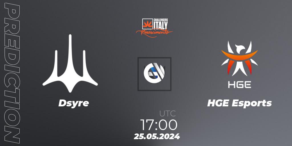 Dsyre vs HGE Esports: Match Prediction. 25.05.2024 at 17:00, VALORANT, VALORANT Challengers 2024 Italy: Rinascimento Split 2
