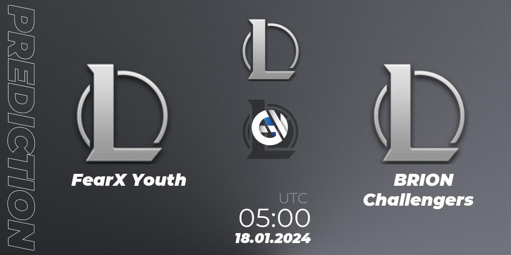 FearX Youth vs BRION Challengers: Match Prediction. 18.01.2024 at 05:00, LoL, LCK Challengers League 2024 Spring - Group Stage