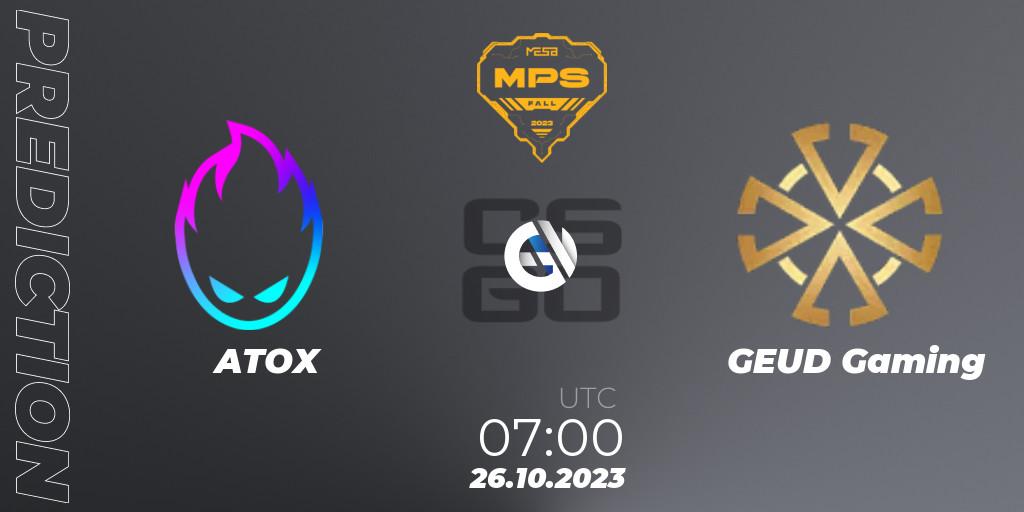 ATOX vs GEUD Gaming: Match Prediction. 26.10.2023 at 08:00, Counter-Strike (CS2), MESA Pro Series: Fall 2023