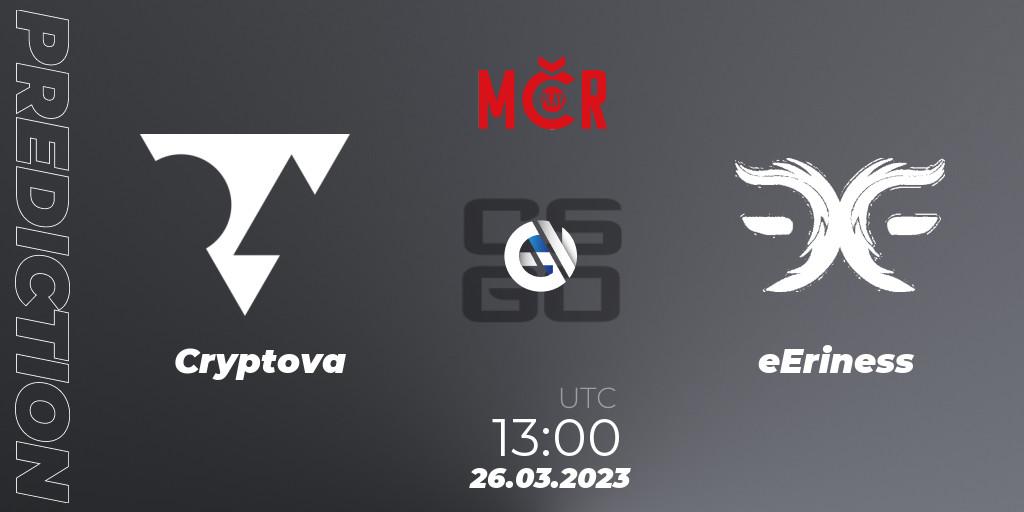 Cryptova vs eEriness: Match Prediction. 26.03.2023 at 12:00, Counter-Strike (CS2), Tipsport Cup Prague Spring 2023: Online Stage