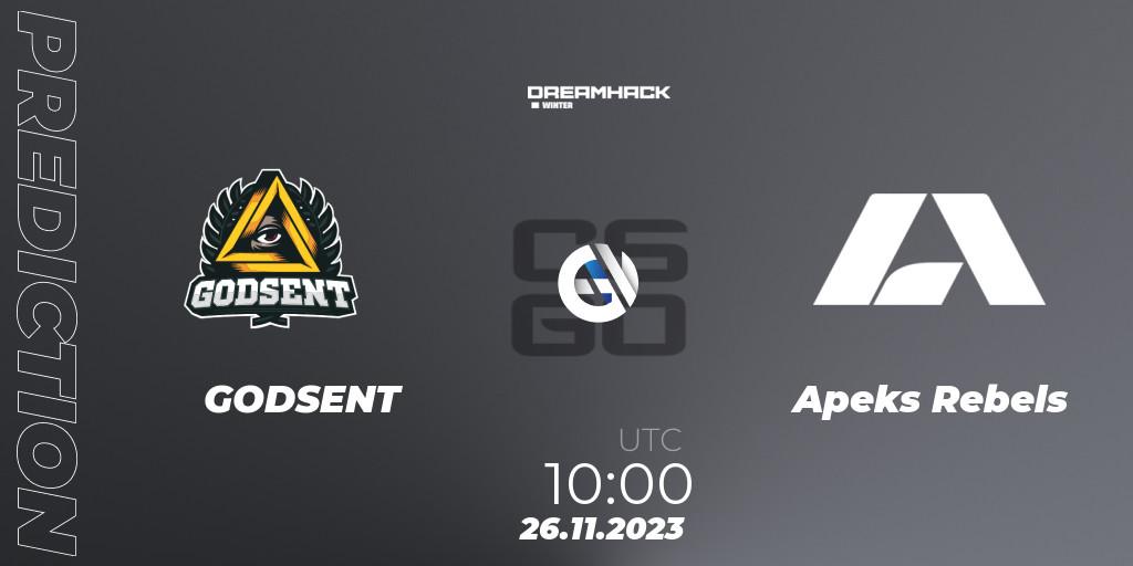 GODSENT vs Apeks Rebels: Match Prediction. 26.11.2023 at 10:55, Counter-Strike (CS2), DreamHack Winter 2023 BYOC