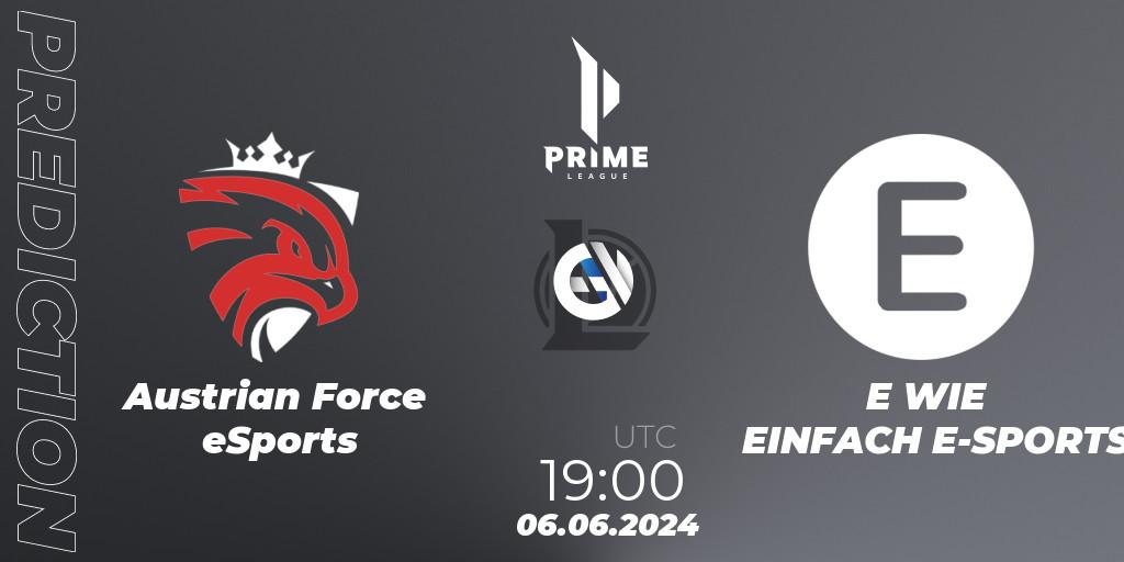 Austrian Force eSports vs E WIE EINFACH E-SPORTS: Match Prediction. 06.06.2024 at 19:00, LoL, Prime League Summer 2024