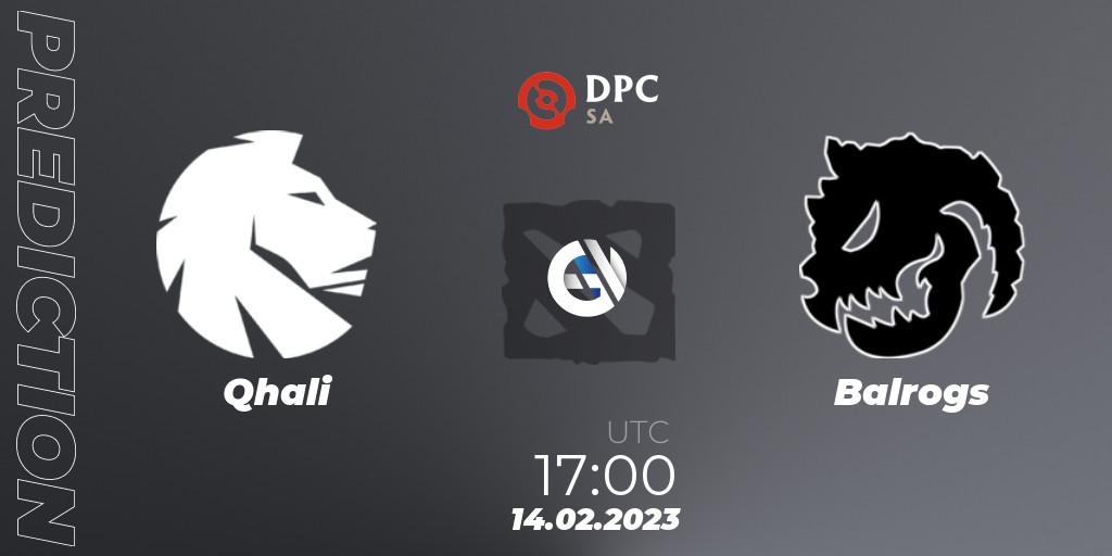 Qhali vs Balrogs: Match Prediction. 14.02.23, Dota 2, DPC 2022/2023 Winter Tour 1: SA Division II (Lower)