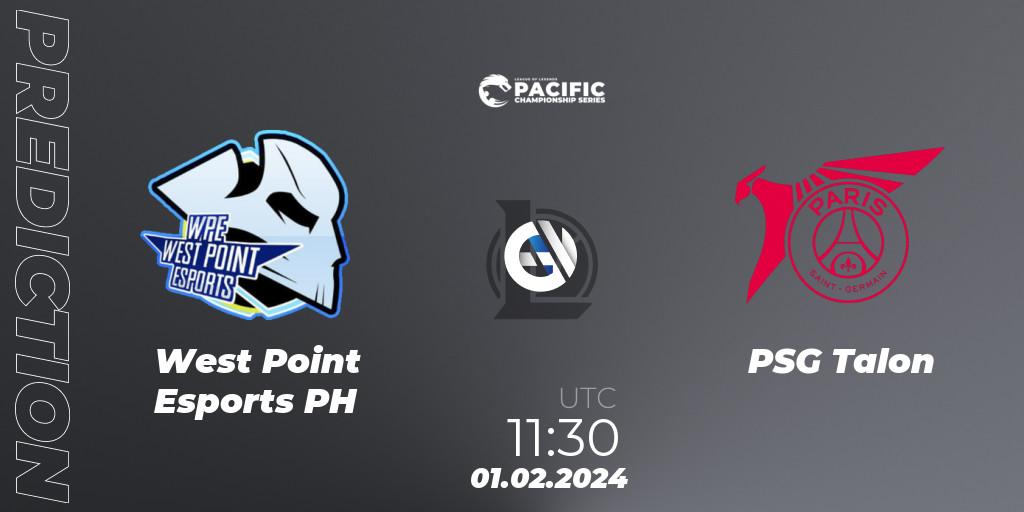 West Point Esports PH vs PSG Talon: Match Prediction. 01.02.2024 at 11:30, LoL, PCS Spring 2024