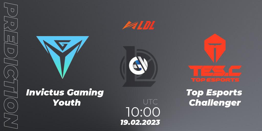 Invictus Gaming Youth vs Top Esports Challenger: Match Prediction. 19.02.2023 at 10:15, LoL, LDL 2023 - Regular Season
