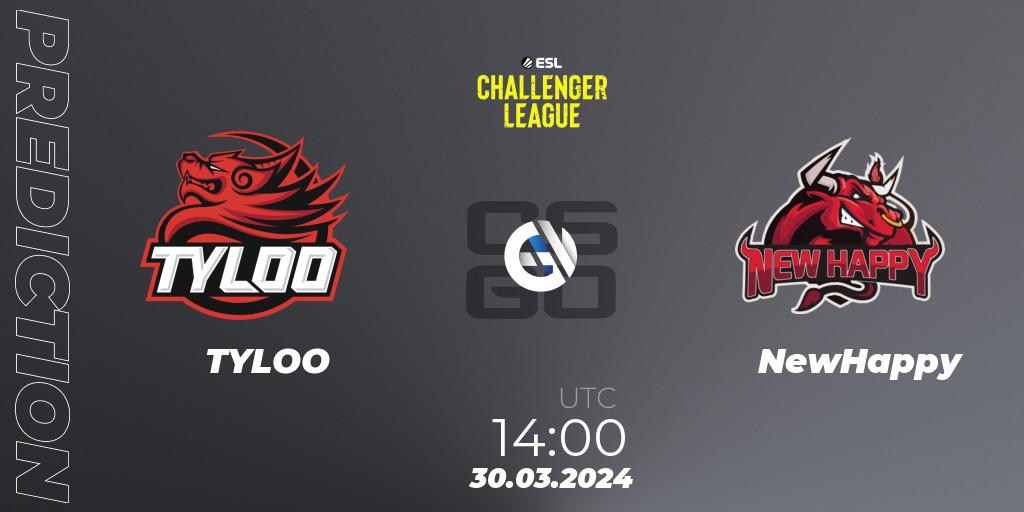 TYLOO vs NewHappy: Match Prediction. 30.03.24, CS2 (CS:GO), ESL Challenger League Season 47: Asia