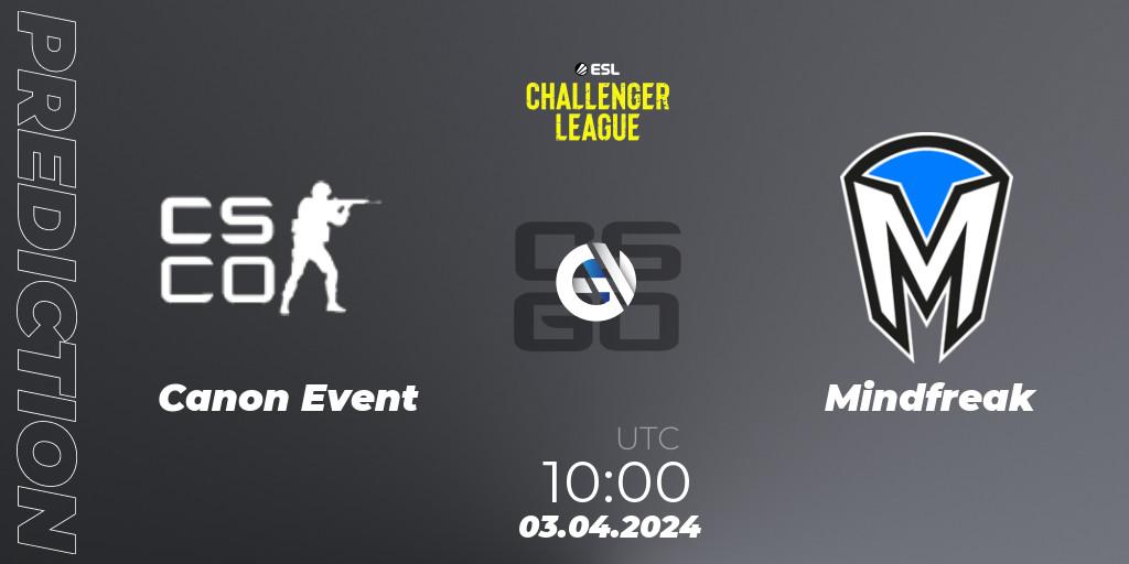 Canon Event vs Mindfreak: Match Prediction. 03.04.24, CS2 (CS:GO), ESL Challenger League Season 47: Oceania