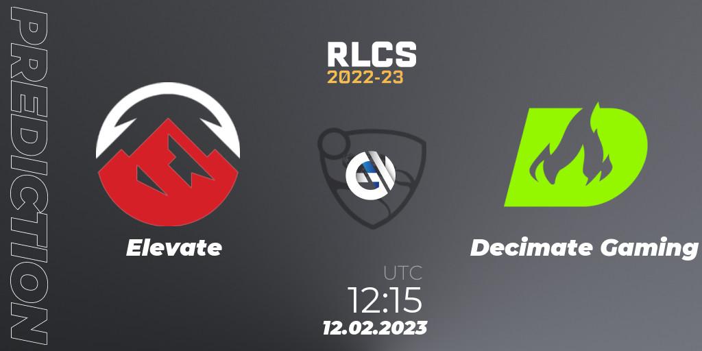 Elevate vs Decimate Gaming: Match Prediction. 12.02.2023 at 12:15, Rocket League, RLCS 2022-23 - Winter: Asia-Pacific Regional 2 - Winter Cup