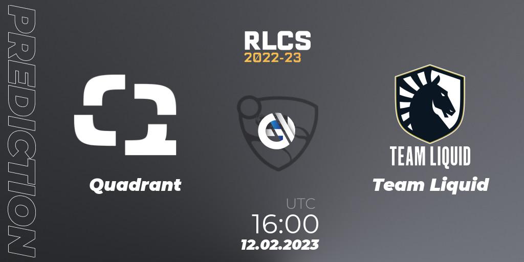 Quadrant vs Team Liquid: Match Prediction. 12.02.2023 at 16:00, Rocket League, RLCS 2022-23 - Winter: Europe Regional 2 - Winter Cup