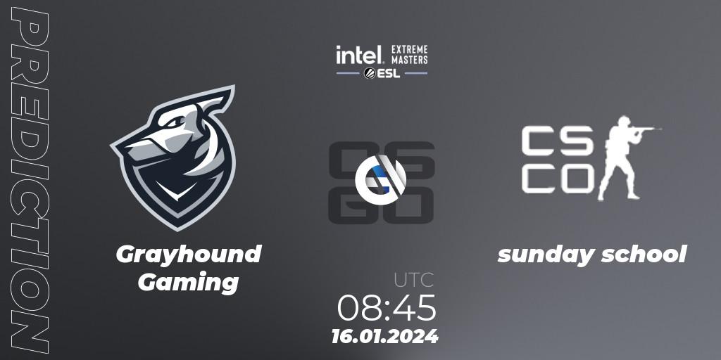 Grayhound Gaming vs sunday school: Match Prediction. 16.01.24, CS2 (CS:GO), Intel Extreme Masters China 2024: Oceanic Open Qualifier #1