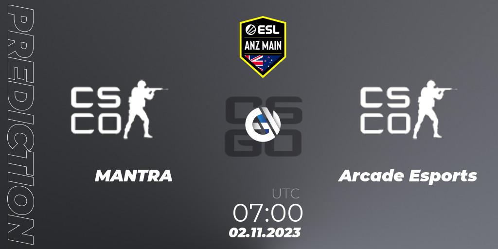 MANTRA vs Arcade Esports: Match Prediction. 02.11.23, CS2 (CS:GO), ESL ANZ Main Season 17