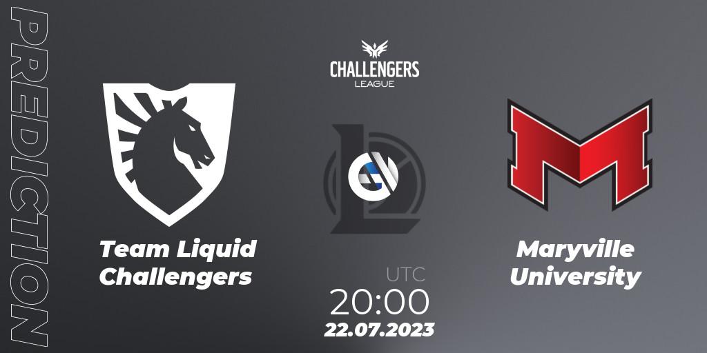Team Liquid Challengers vs Maryville University: Match Prediction. 22.07.2023 at 20:00, LoL, North American Challengers League 2023 Summer - Playoffs