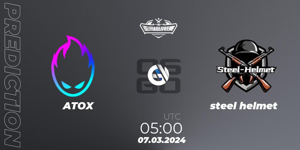 ATOX vs steel helmet: Match Prediction. 07.03.2024 at 05:00, Counter-Strike (CS2), Asian Super League Season 2
