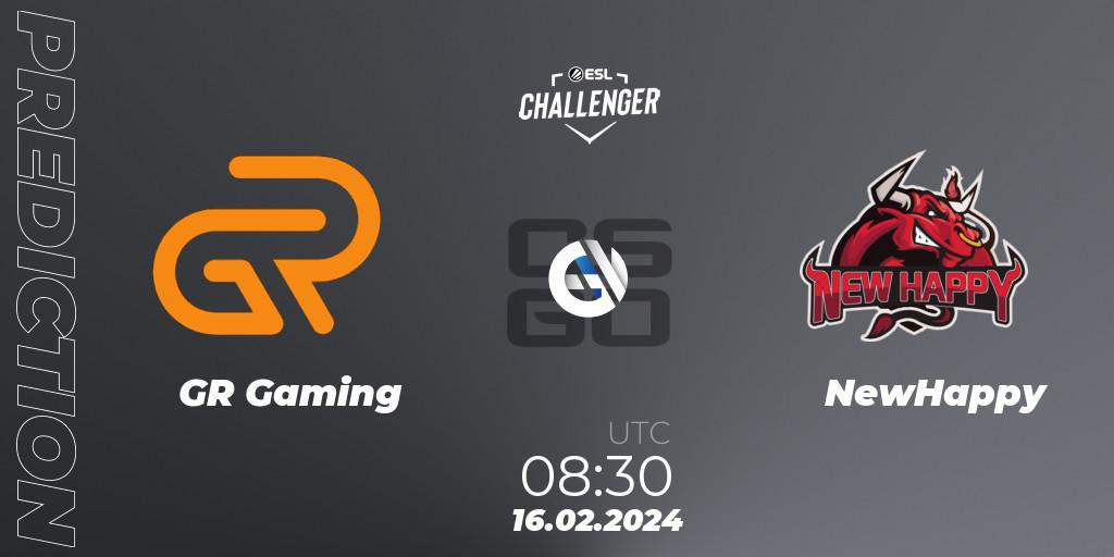 GR Gaming vs NewHappy: Match Prediction. 16.02.24, CS2 (CS:GO), ESL Challenger #56: Asian Qualifier