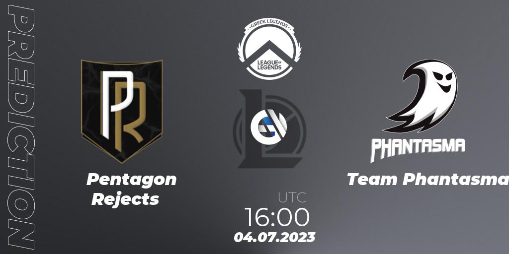 Pentagon Rejects vs Team Phantasma: Match Prediction. 04.07.2023 at 16:00, LoL, Greek Legends League Summer 2023