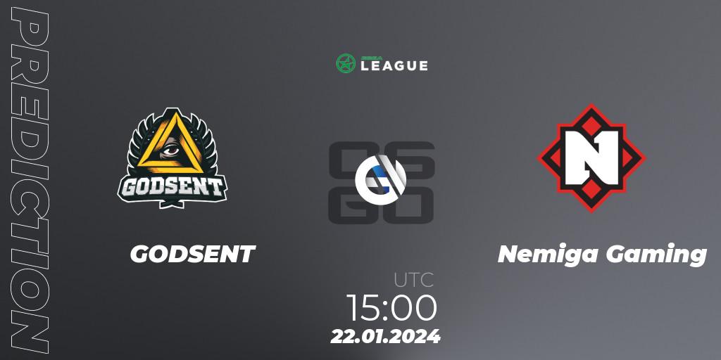 GODSENT vs Nemiga Gaming: Match Prediction. 24.01.2024 at 15:00, Counter-Strike (CS2), ESEA Season 48: Advanced Division - Europe