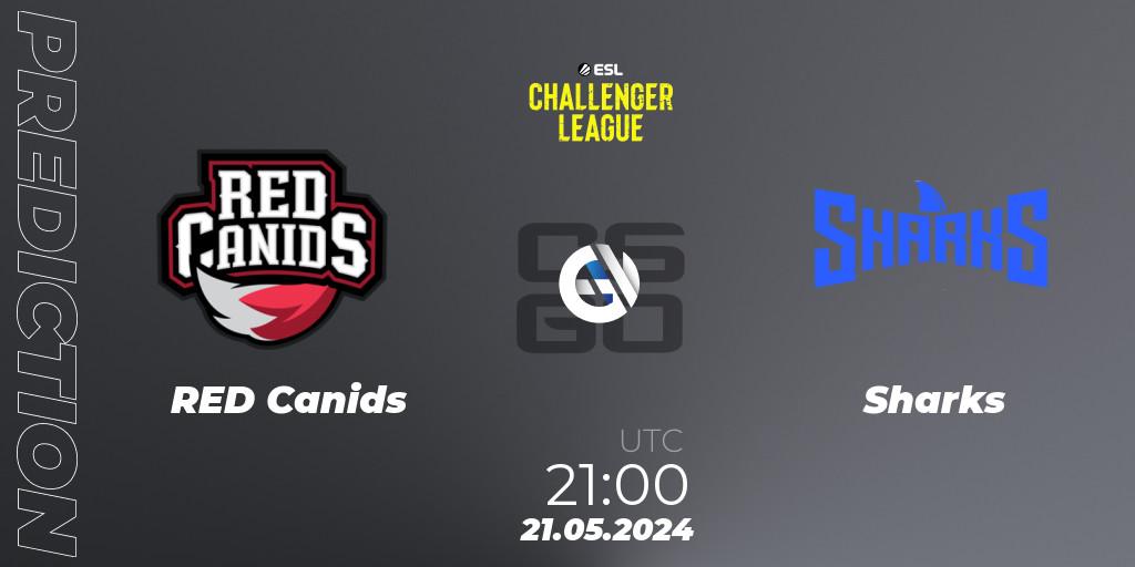 RED Canids vs Sharks: Match Prediction. 21.05.2024 at 21:00, Counter-Strike (CS2), ESL Challenger League Season 47: South America
