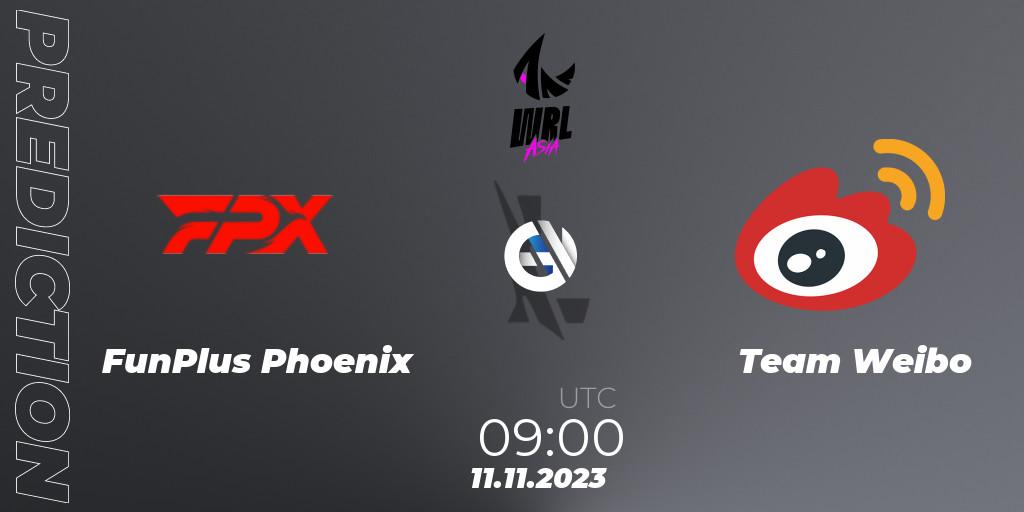 FunPlus Phoenix vs Team Weibo: Match Prediction. 11.11.2023 at 09:00, Wild Rift, WRL Asia 2023 - Season 2 - Regular Season