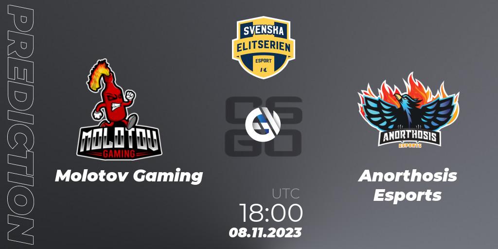 Molotov Gaming vs Anorthosis Esports: Match Prediction. 08.11.2023 at 18:00, Counter-Strike (CS2), Svenska Elitserien Fall 2023: Online Stage