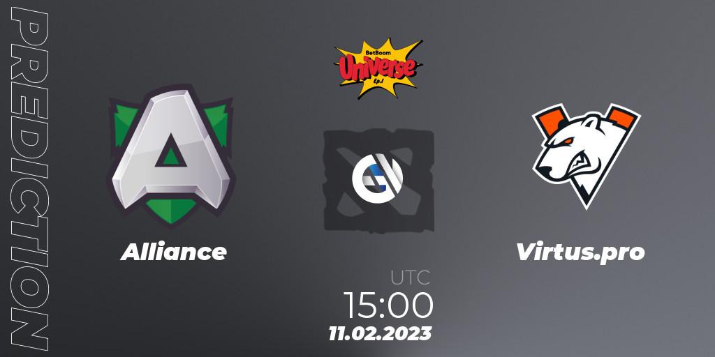 Alliance vs Virtus.pro: Match Prediction. 11.02.2023 at 15:30, Dota 2, BetBoom Universe: Episode I - Comics Zone