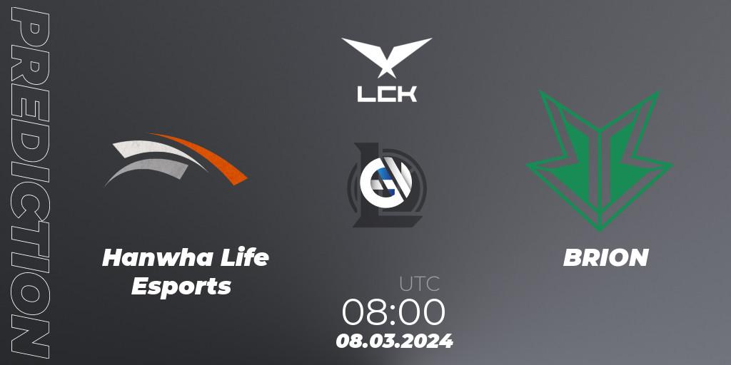 Hanwha Life Esports vs BRION: Match Prediction. 08.03.2024 at 08:00, LoL, LCK Spring 2024 - Group Stage