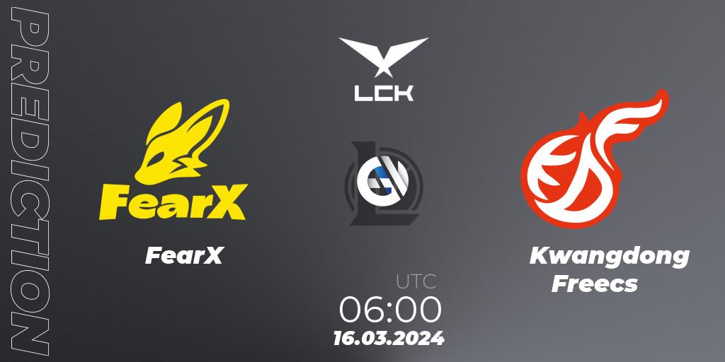 FearX vs Kwangdong Freecs: Match Prediction. 16.03.24, LoL, LCK Spring 2024 - Group Stage