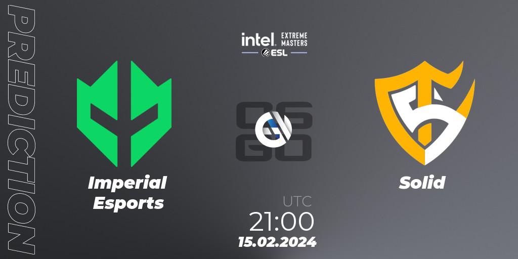 Imperial Esports vs Solid: Match Prediction. 15.02.2024 at 21:10, Counter-Strike (CS2), Intel Extreme Masters Dallas 2024: South American Open Qualifier #1
