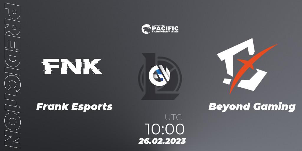 Frank Esports vs Beyond Gaming: Match Prediction. 26.02.2023 at 10:00, LoL, PCS Spring 2023 - Group Stage