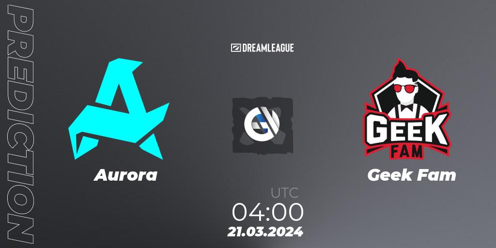 Aurora vs Geek Fam: Match Prediction. 21.03.24, Dota 2, DreamLeague Season 23: Southeast Asia Closed Qualifier
