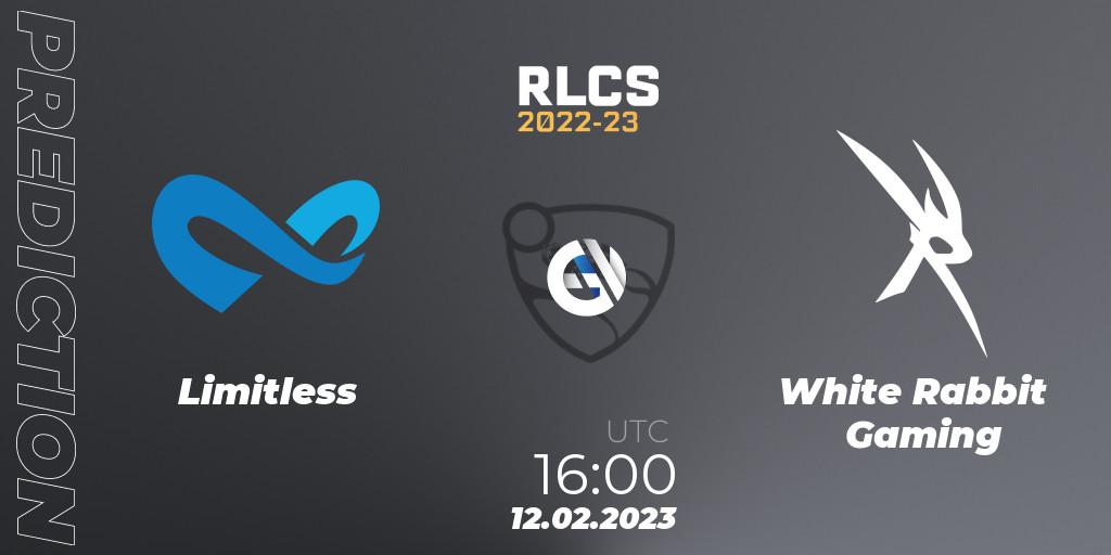 Limitless vs White Rabbit Gaming: Match Prediction. 12.02.2023 at 16:15, Rocket League, RLCS 2022-23 - Winter: Sub-Saharan Africa Regional 2 - Winter Cup