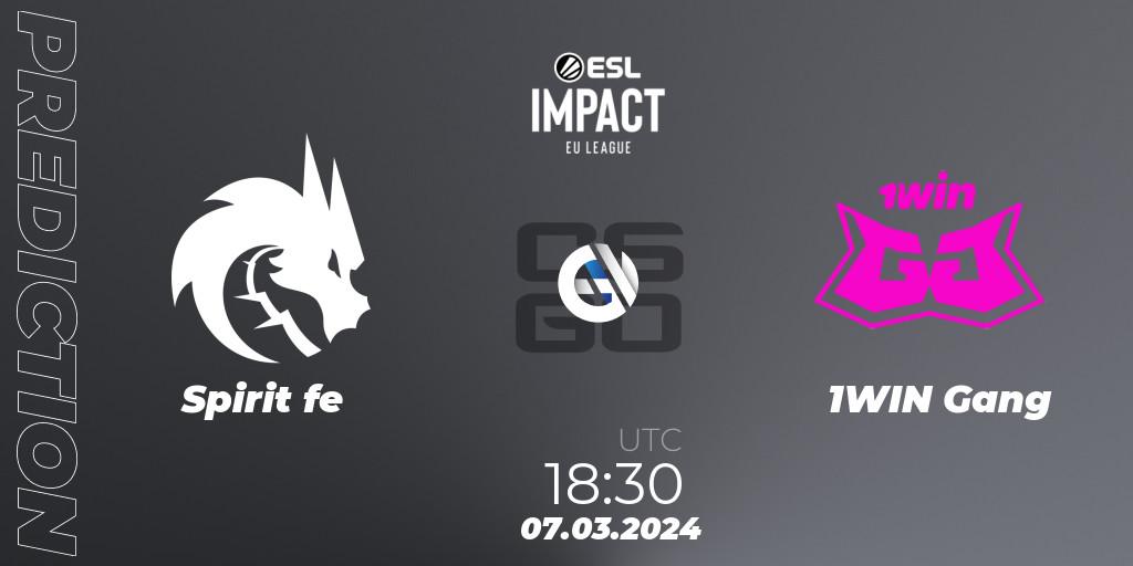 Spirit fe vs 1WIN Gang: Match Prediction. 07.03.24, CS2 (CS:GO), ESL Impact League Season 5: Europe