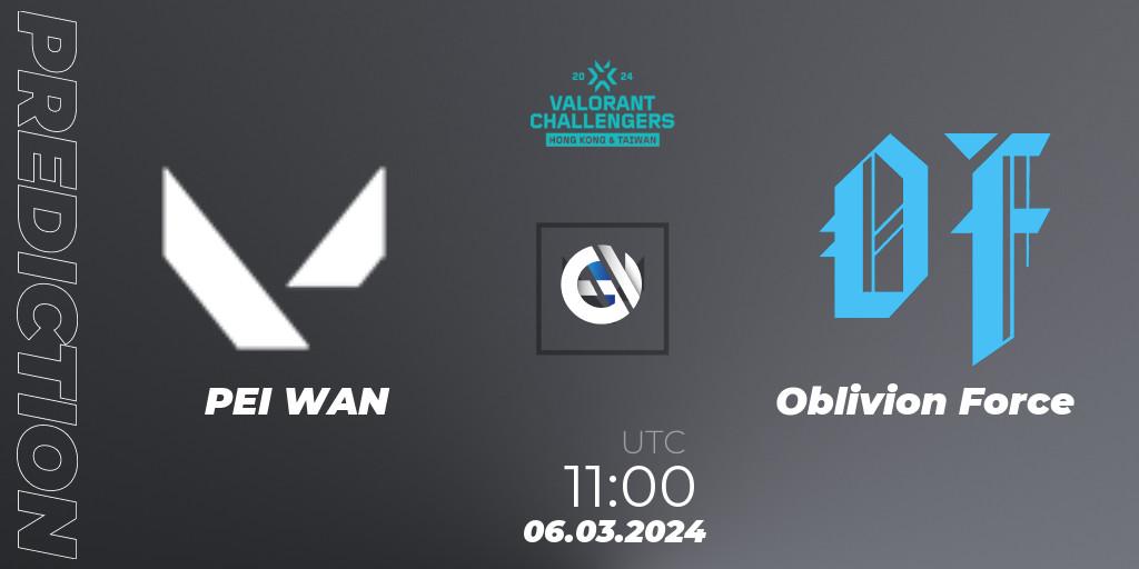 PEI WAN vs Oblivion Force: Match Prediction. 06.03.2024 at 11:00, VALORANT, VALORANT Challengers Hong Kong and Taiwan 2024: Split 1
