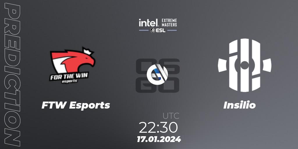 FTW Esports vs Insilio: Match Prediction. 17.01.2024 at 22:30, Counter-Strike (CS2), Intel Extreme Masters China 2024: European Open Qualifier #1