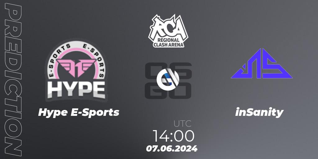 Hype E-Sports vs inSanity: Match Prediction. 07.06.2024 at 22:00, Counter-Strike (CS2), Regional Clash Arena South America