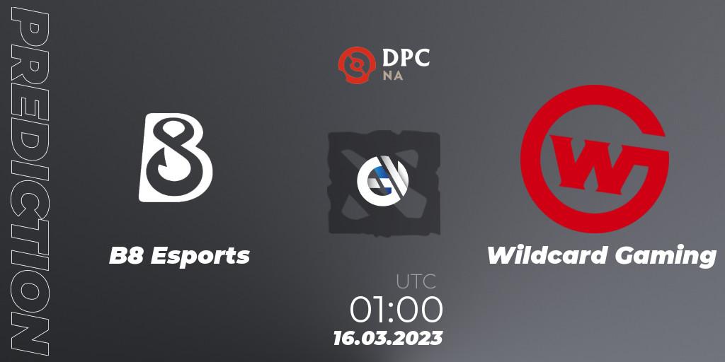 B8 Esports vs Wildcard Gaming: Match Prediction. 16.03.2023 at 02:07, Dota 2, DPC 2023 Tour 2: NA Division I (Upper)