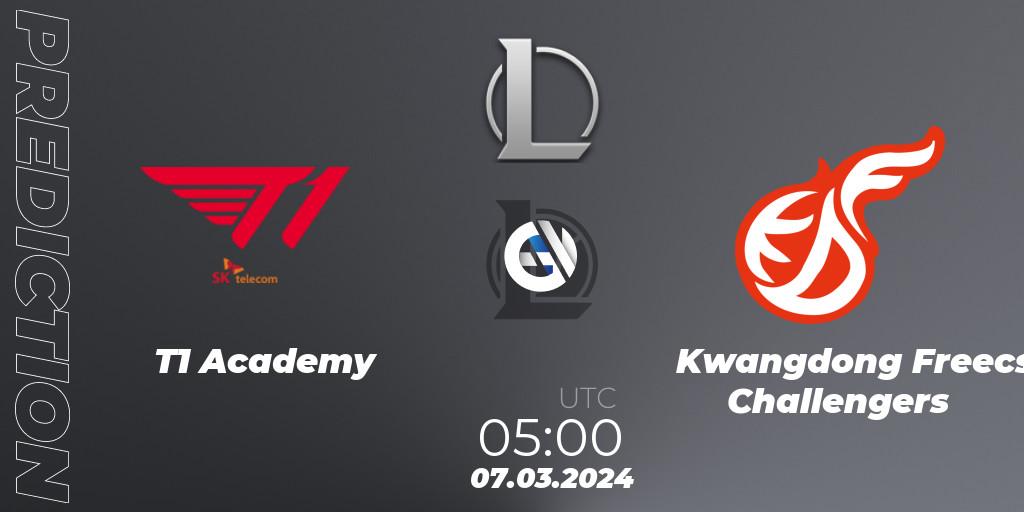 T1 Academy vs Kwangdong Freecs Challengers: Match Prediction. 07.03.24, LoL, LCK Challengers League 2024 Spring - Group Stage