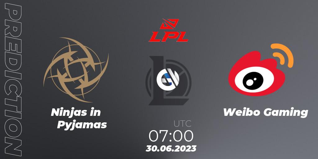 Ninjas in Pyjamas vs Weibo Gaming: Match Prediction. 30.06.2023 at 07:00, LoL, LPL Summer 2023 Regular Season