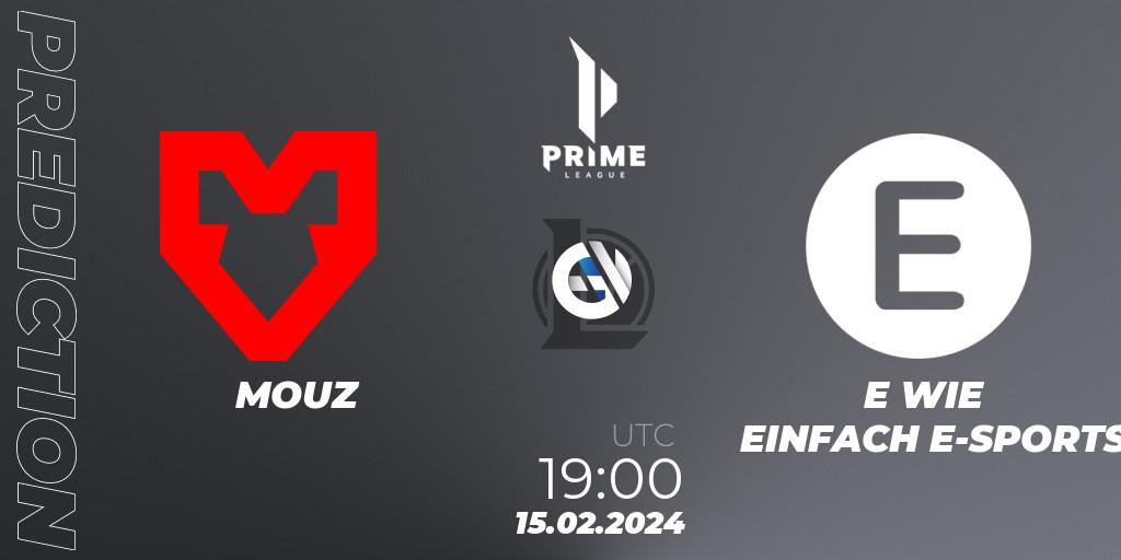 MOUZ vs E WIE EINFACH E-SPORTS: Match Prediction. 15.02.24, LoL, Prime League Spring 2024 - Group Stage